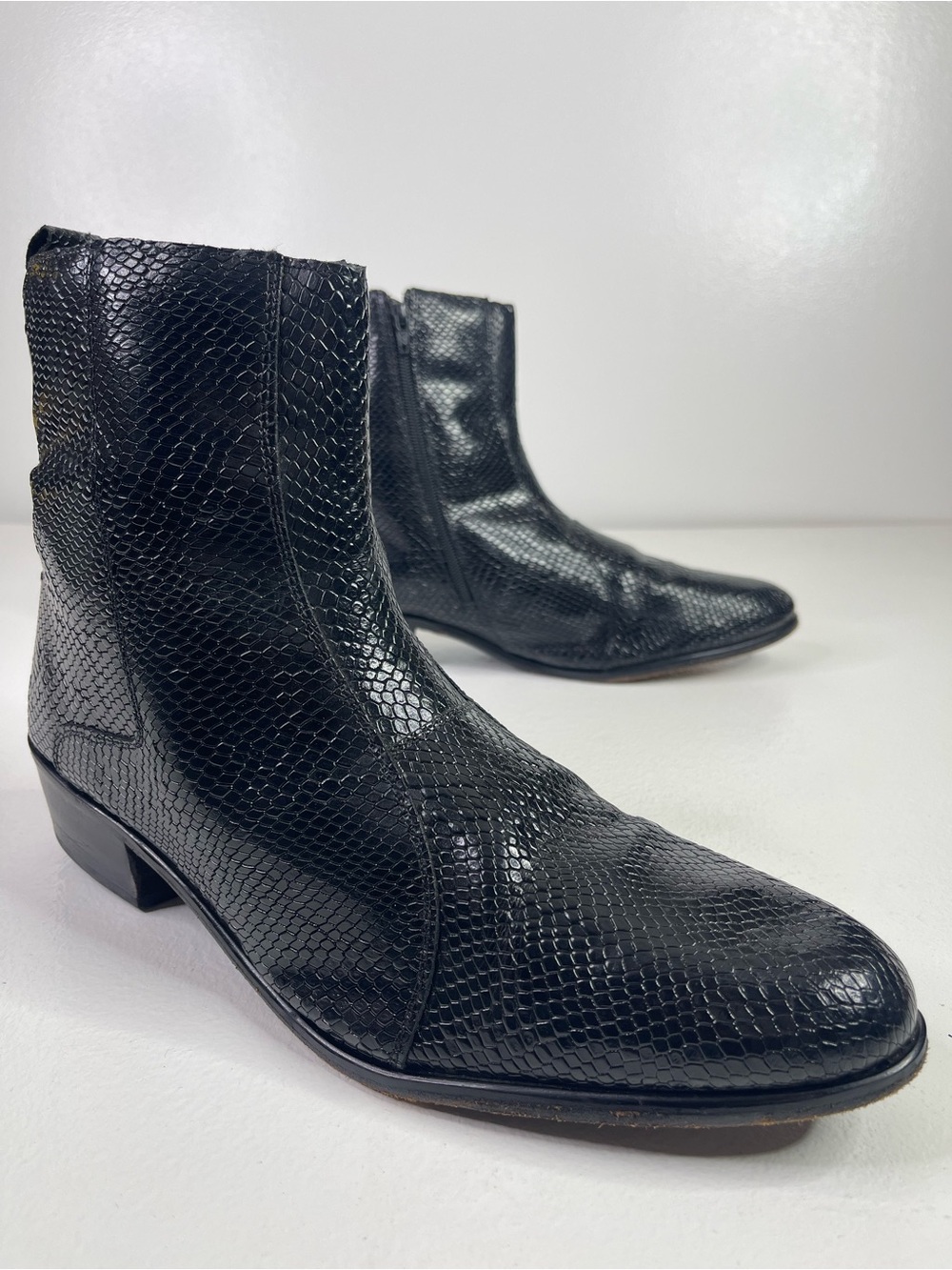 Stacy Adams Stabler Black Python Snake Print Leather Side Zip Boots Mens 13W